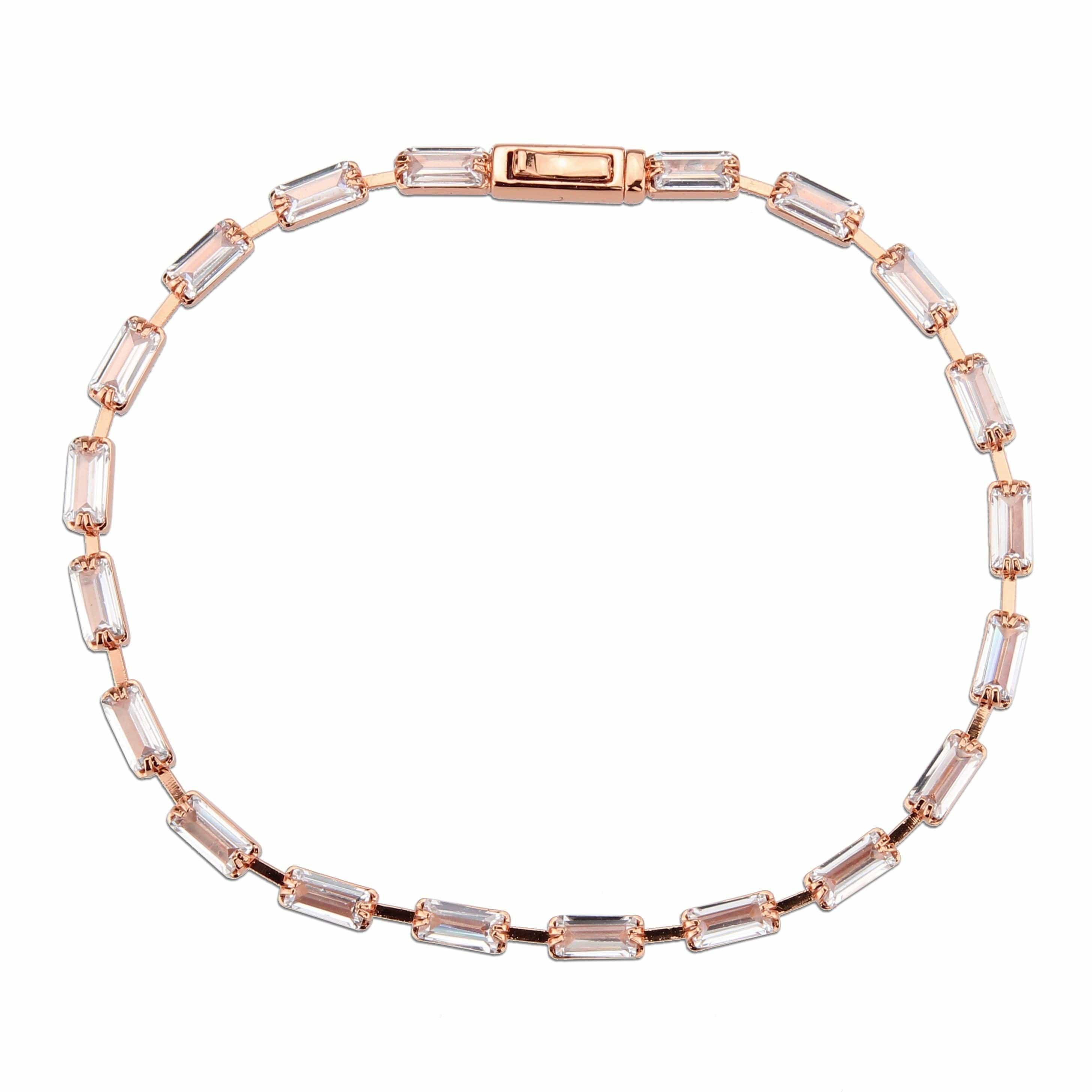 Alamode Rose Gold Brass Bracelet with AAA Grade CZ in Clear - Alamode