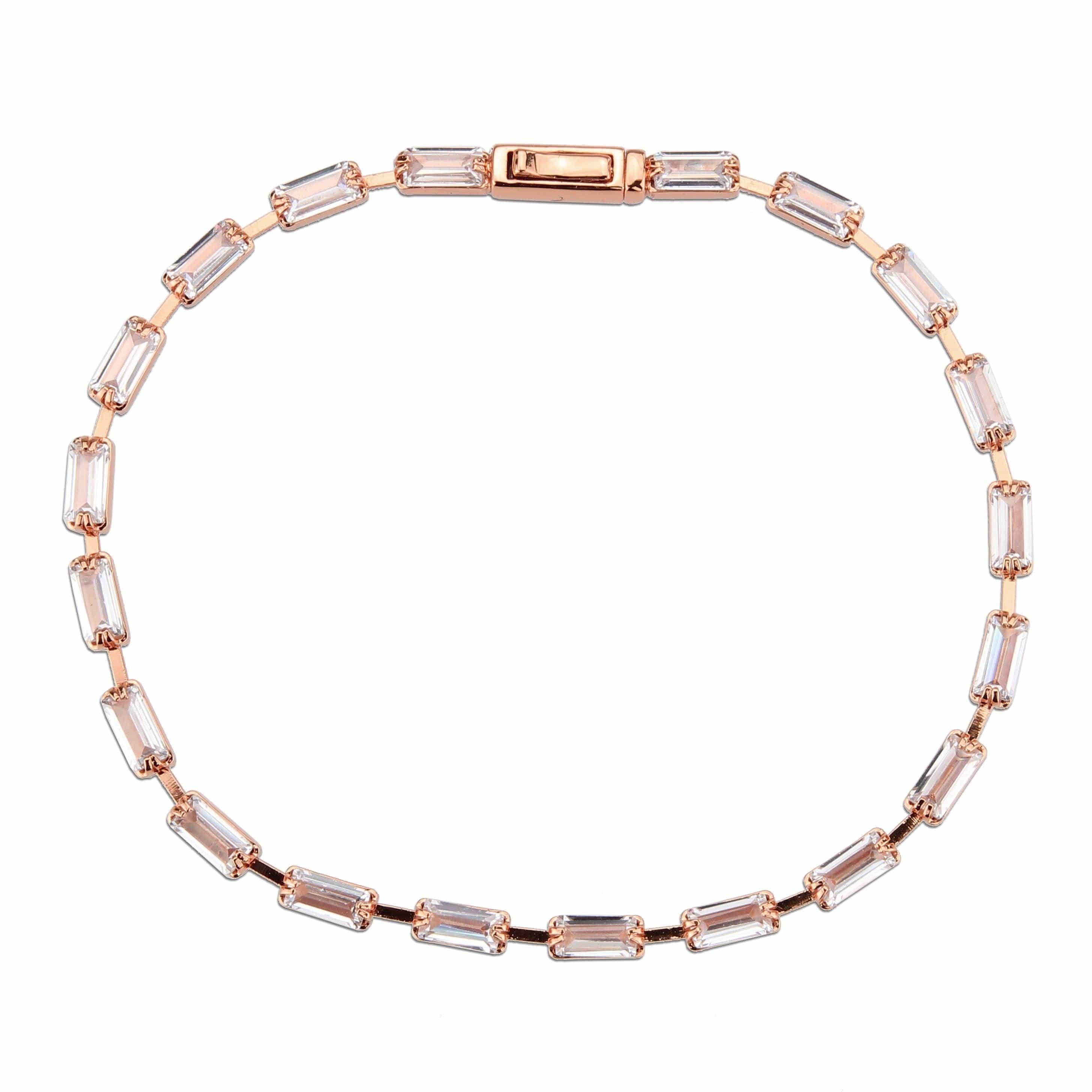 Alamode Rose Gold Brass Bracelet with AAA Grade CZ in Clear - Flyclothing LLC