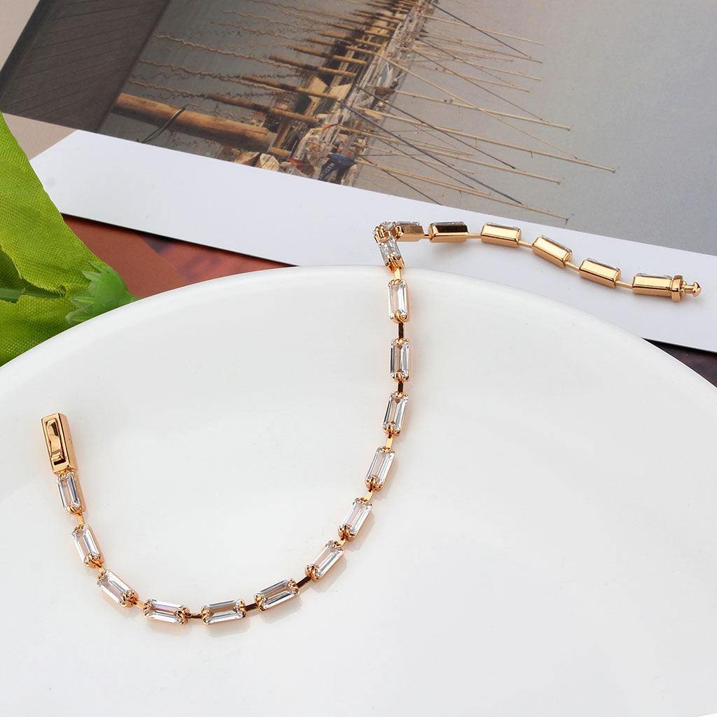 Alamode Rose Gold Brass Bracelet with AAA Grade CZ in Clear - Alamode