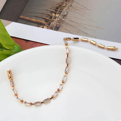 Alamode Rose Gold Brass Bracelet with AAA Grade CZ in Clear - Alamode