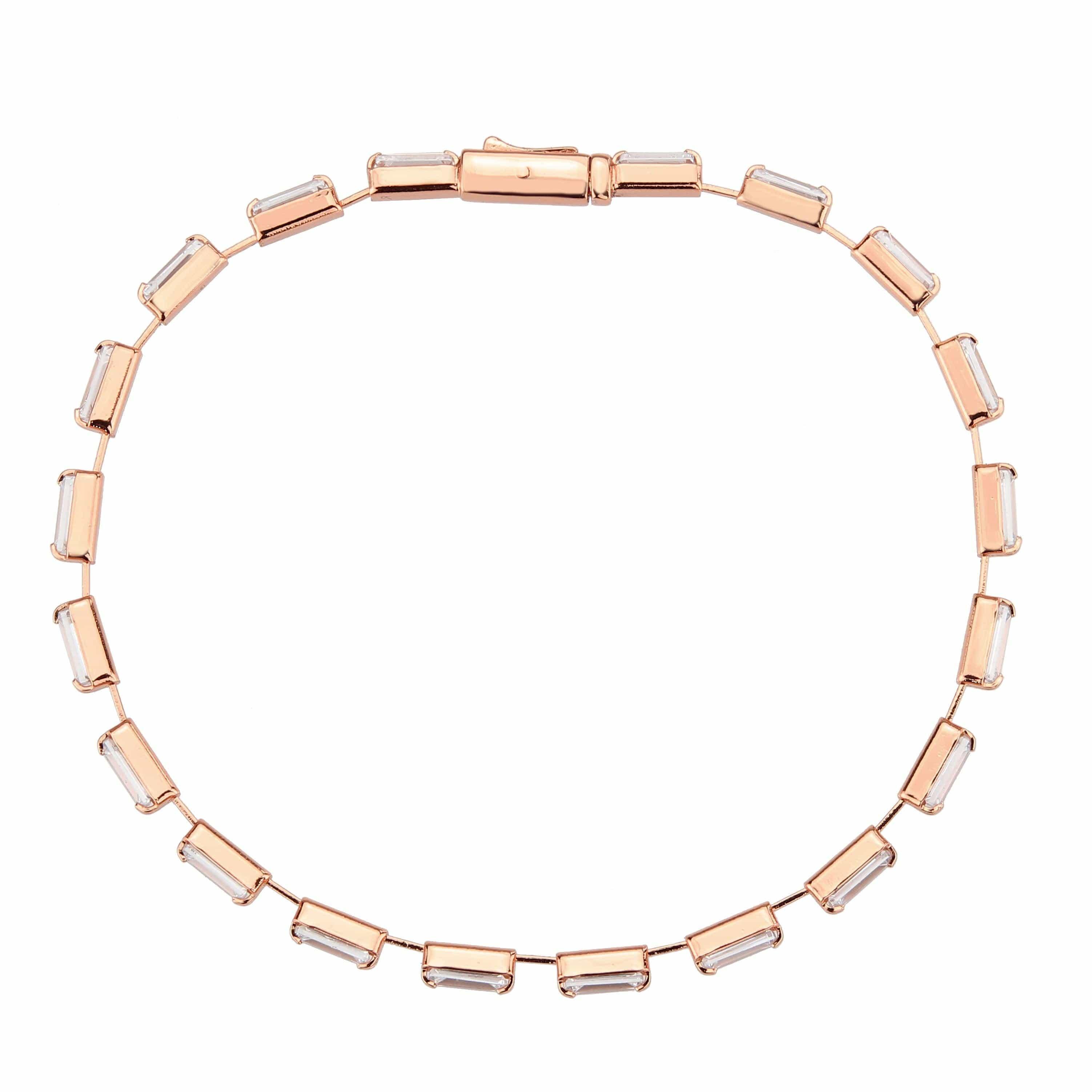 Alamode Rose Gold Brass Bracelet with AAA Grade CZ in Clear - Alamode