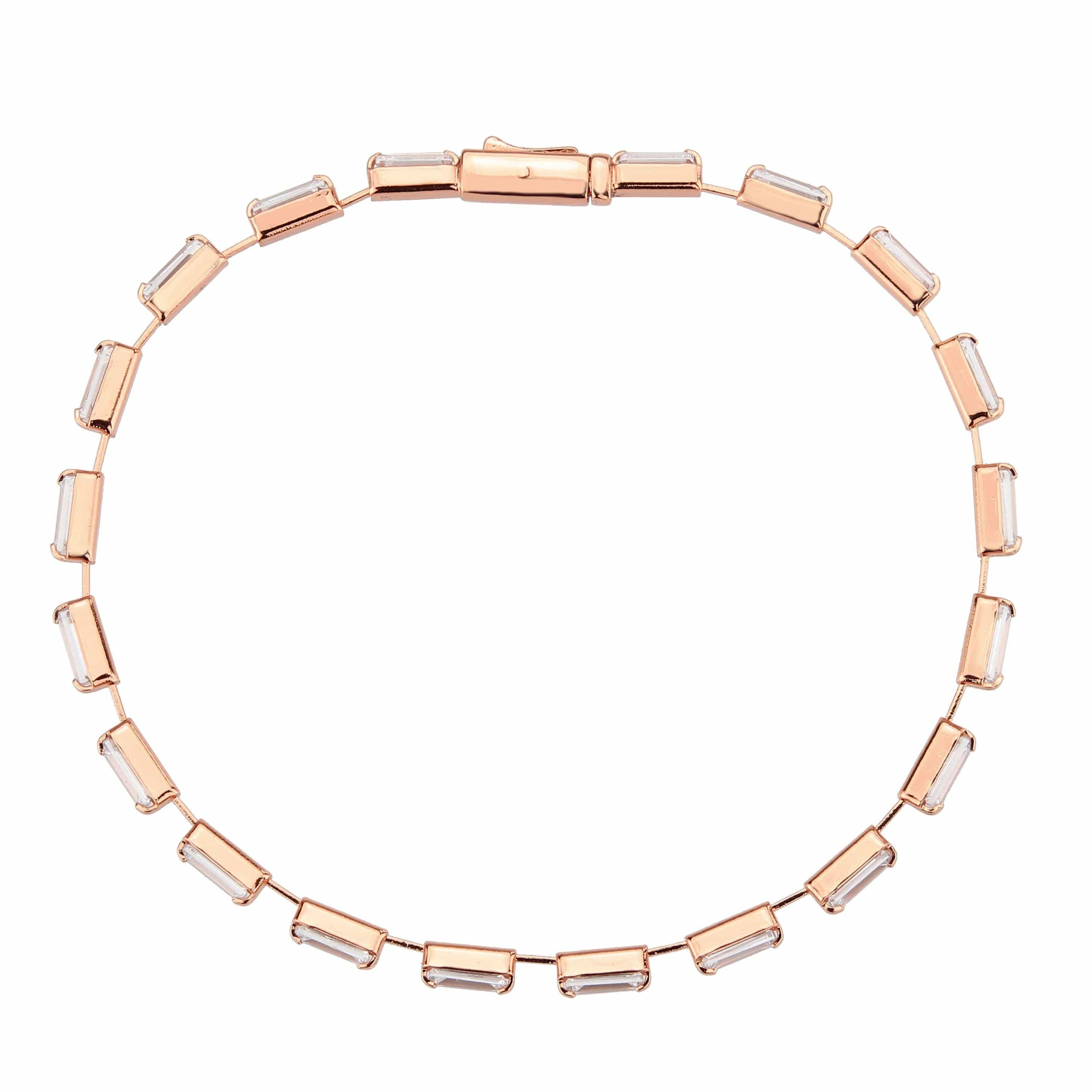 Alamode Rose Gold Brass Bracelet with AAA Grade CZ in Clear - Flyclothing LLC