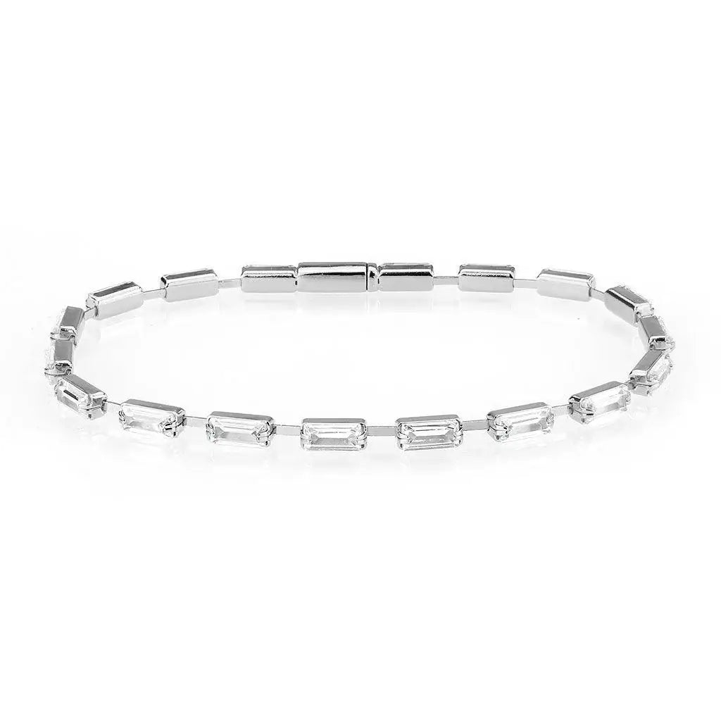 Alamode Rhodium Brass Bracelet with AAA Grade CZ in Clear - Alamode - Flyclothing LLC