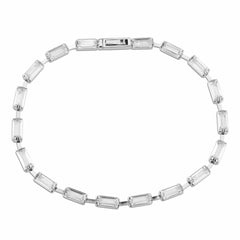 Alamode Rhodium Brass Bracelet with AAA Grade CZ in Clear - Flyclothing LLC