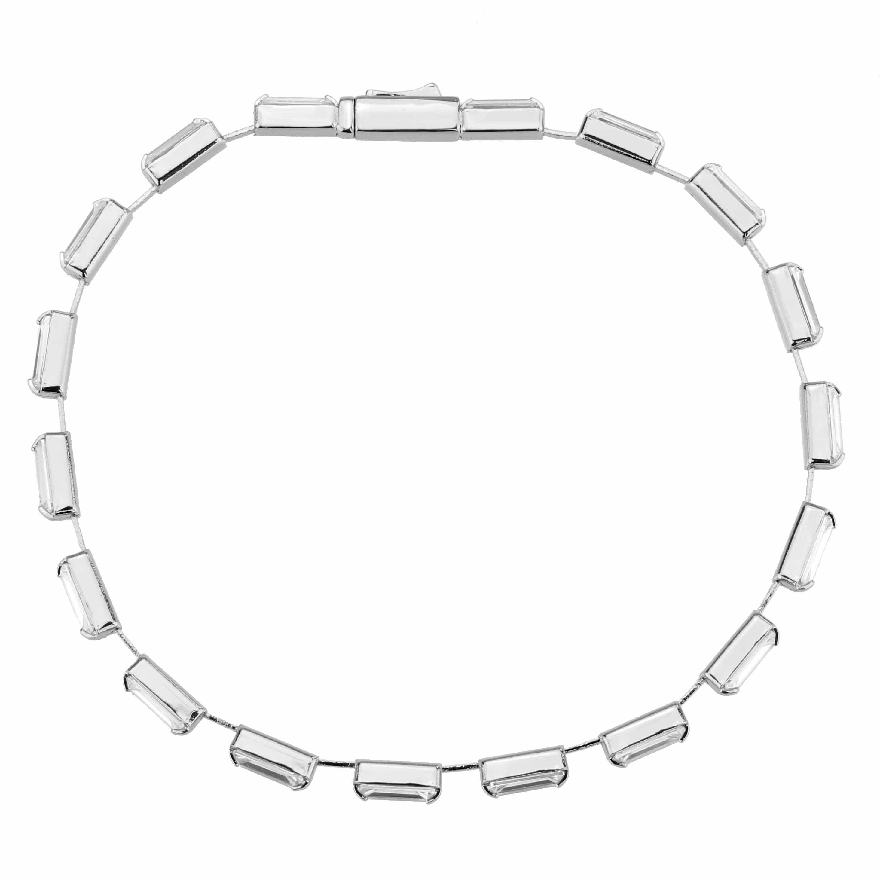 Alamode Rhodium Brass Bracelet with AAA Grade CZ in Clear - Flyclothing LLC