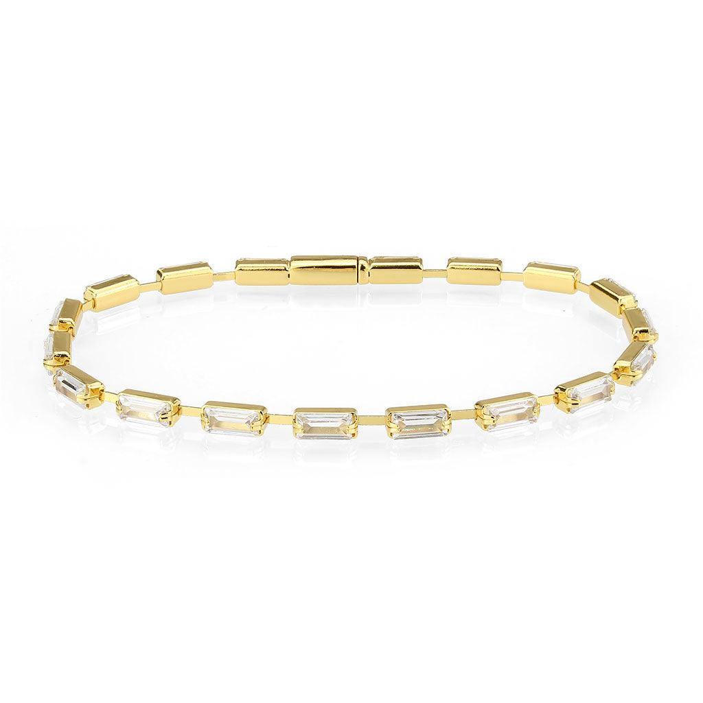 Alamode Gold Brass Bracelet with AAA Grade CZ in Clear - Flyclothing LLC