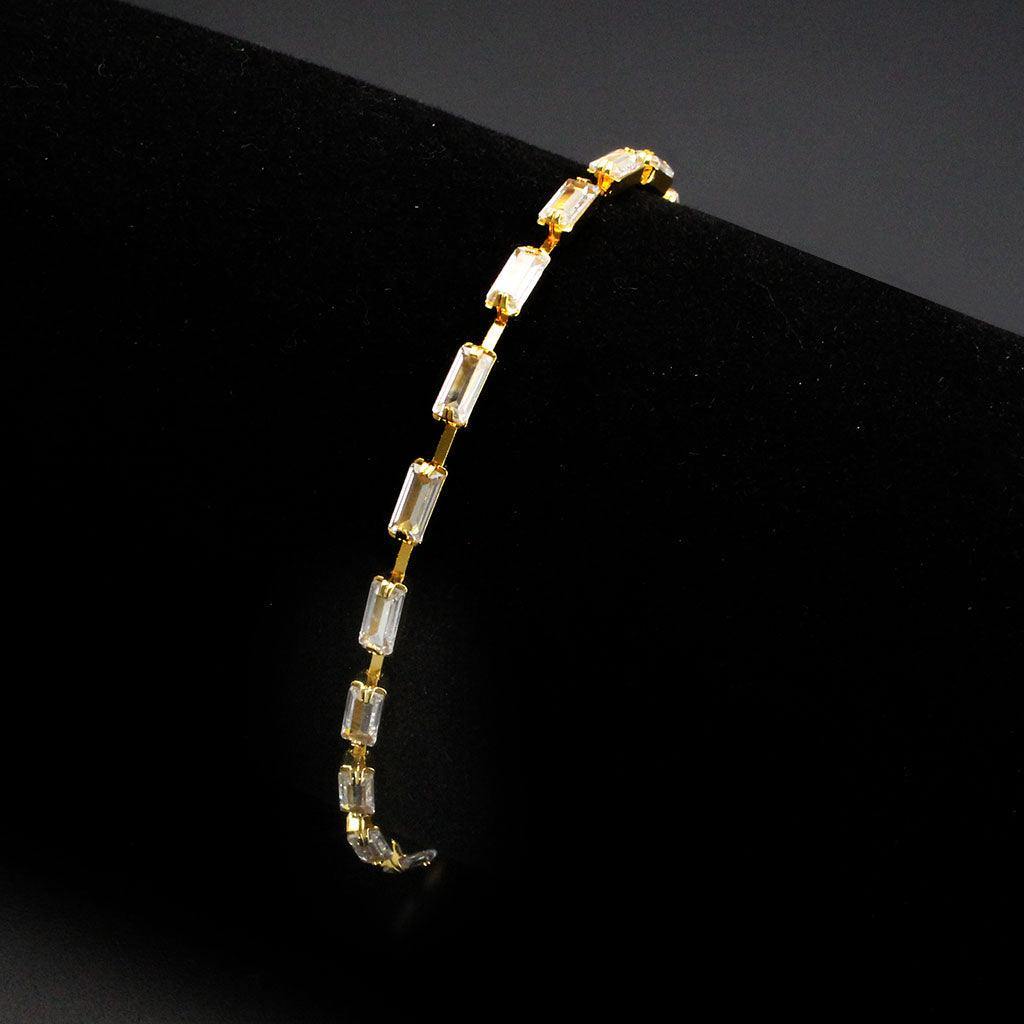 Alamode Gold Brass Bracelet with AAA Grade CZ in Clear - Flyclothing LLC