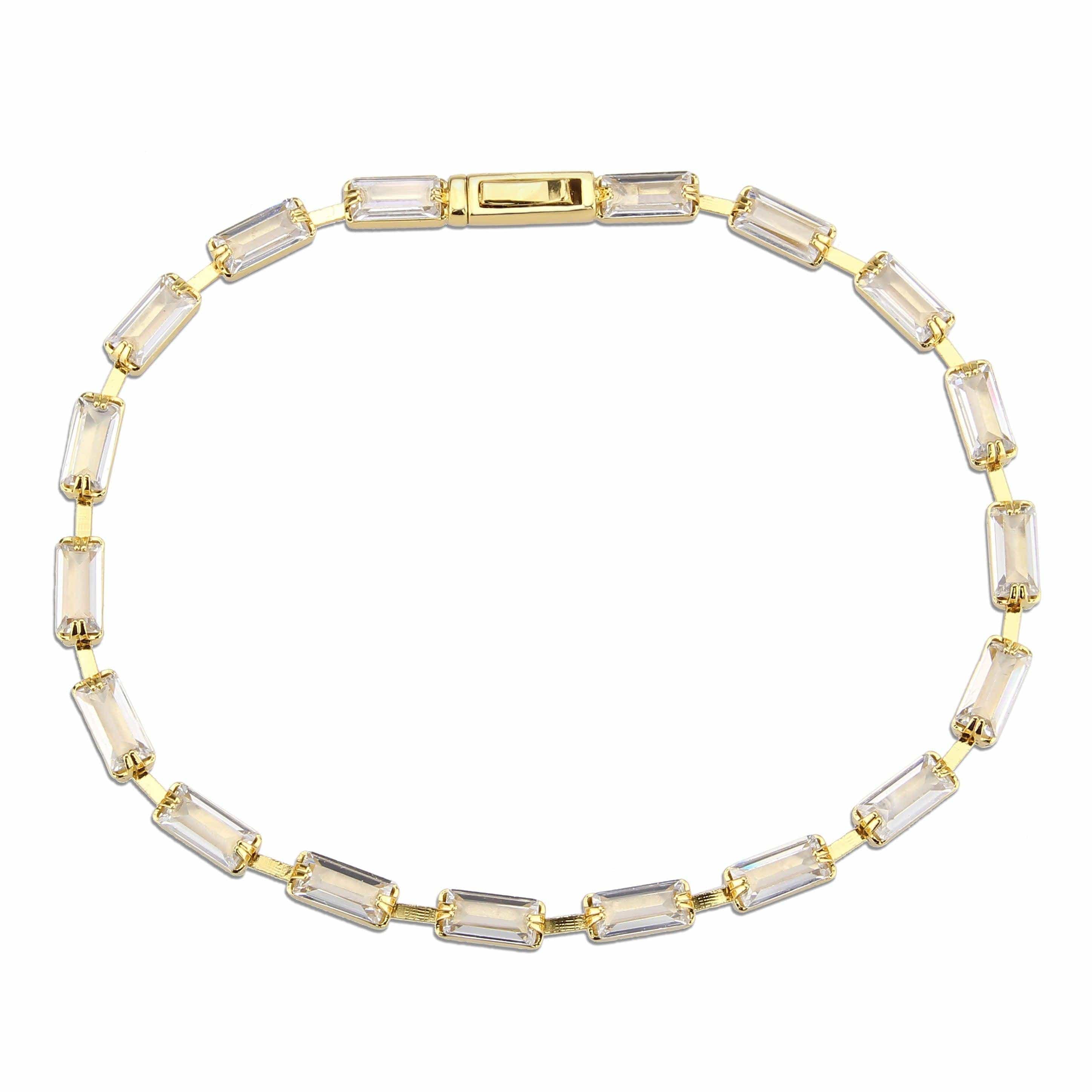 Alamode Gold Brass Bracelet with AAA Grade CZ in Clear - Alamode