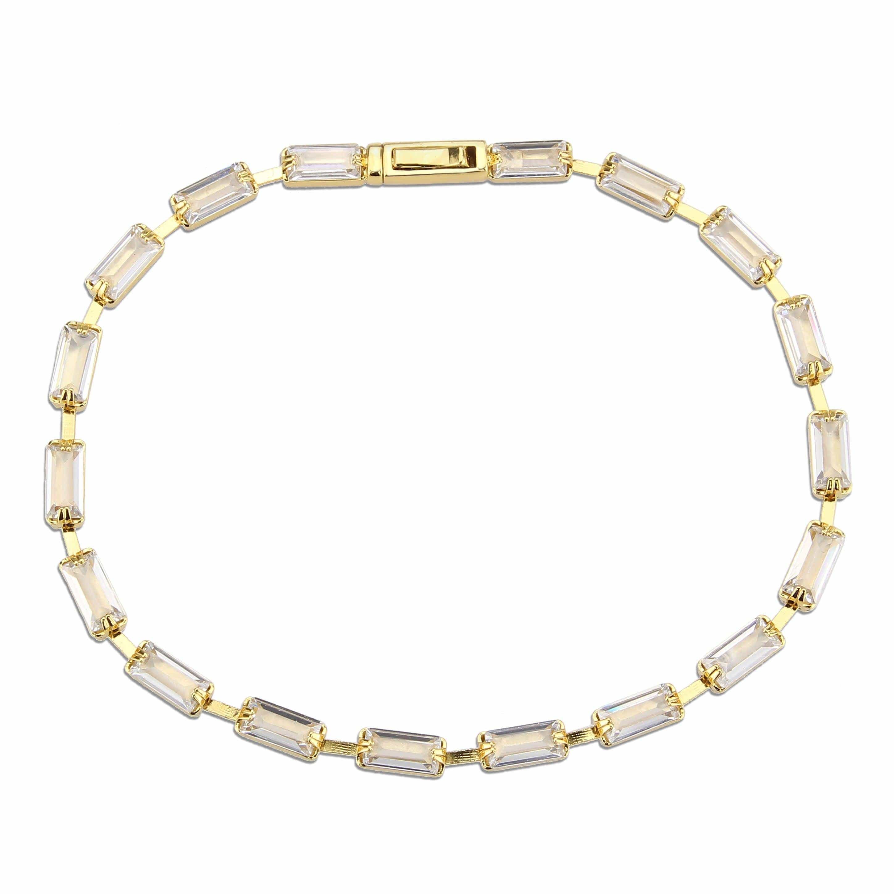 Alamode Gold Brass Bracelet with AAA Grade CZ in Clear - Flyclothing LLC