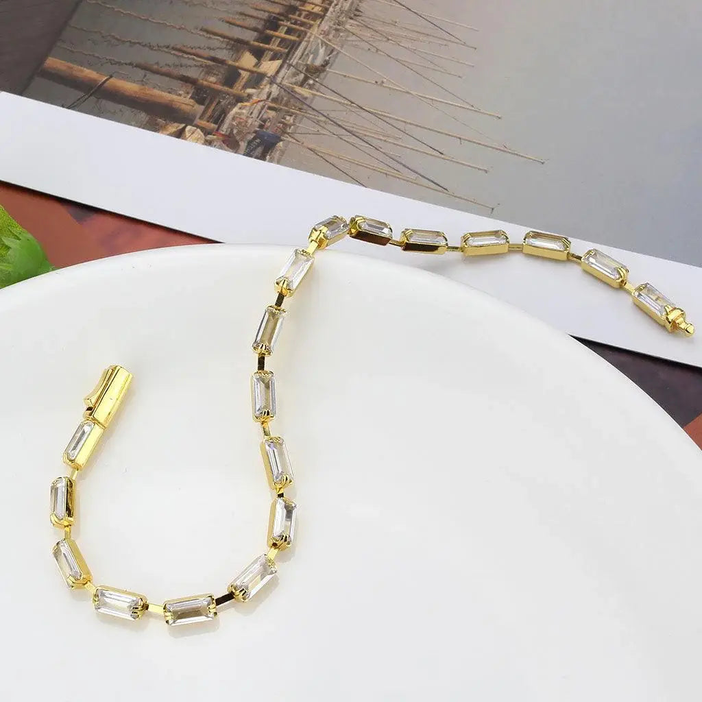 Alamode Gold Brass Bracelet with AAA Grade CZ in Clear - Alamode - Flyclothing LLC