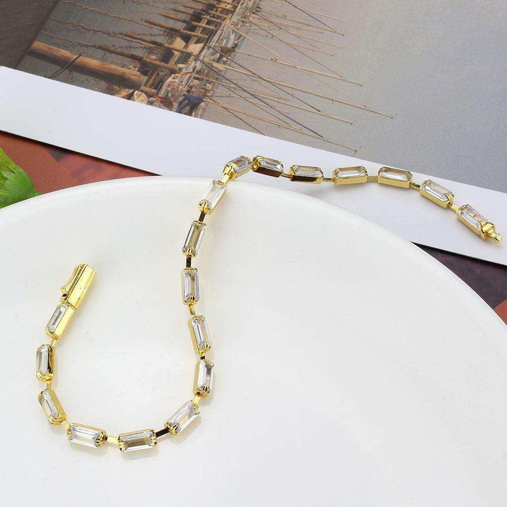 Alamode Gold Brass Bracelet with AAA Grade CZ in Clear - Alamode - Flyclothing LLC