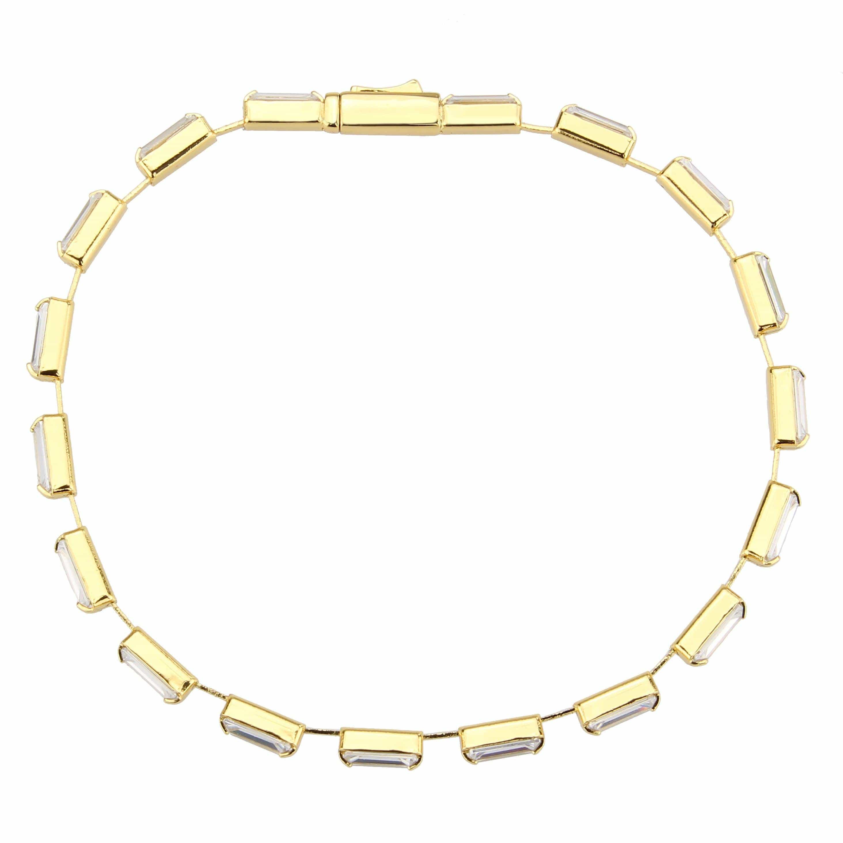 Alamode Gold Brass Bracelet with AAA Grade CZ in Clear - Alamode