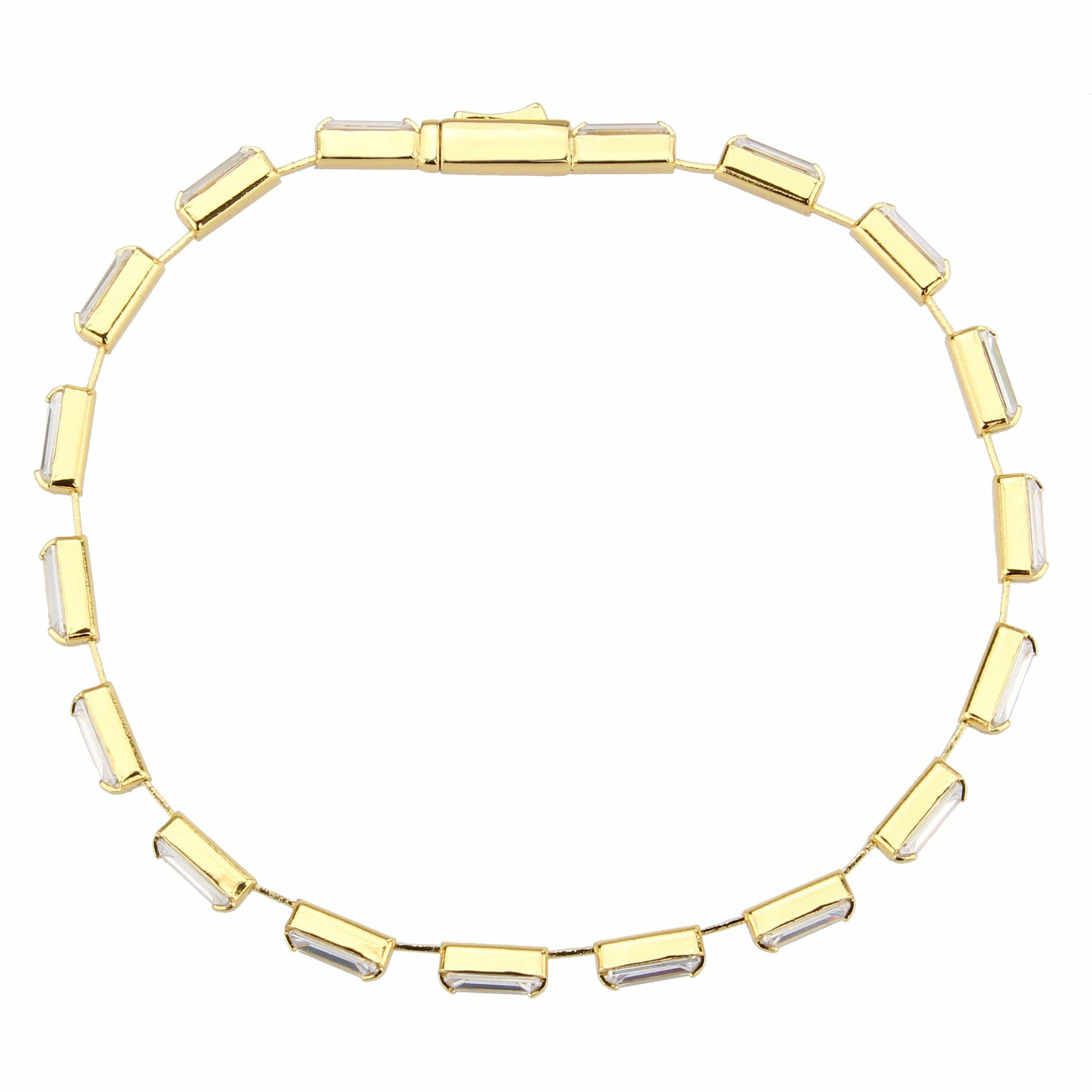 Alamode Gold Brass Bracelet with AAA Grade CZ in Clear - Flyclothing LLC