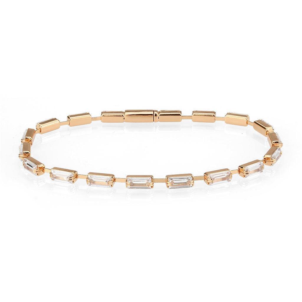 Alamode Rose Gold Brass Bracelet with AAA Grade CZ in Clear - Flyclothing LLC