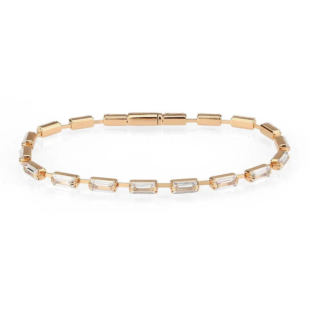 Alamode Rose Gold Brass Bracelet with AAA Grade CZ in Clear - Alamode - Flyclothing LLC