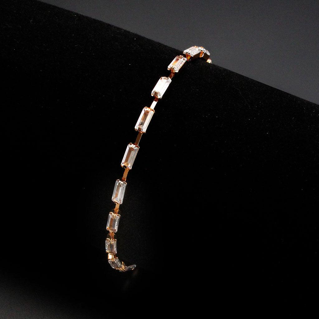Alamode Rose Gold Brass Bracelet with AAA Grade CZ in Clear - Flyclothing LLC