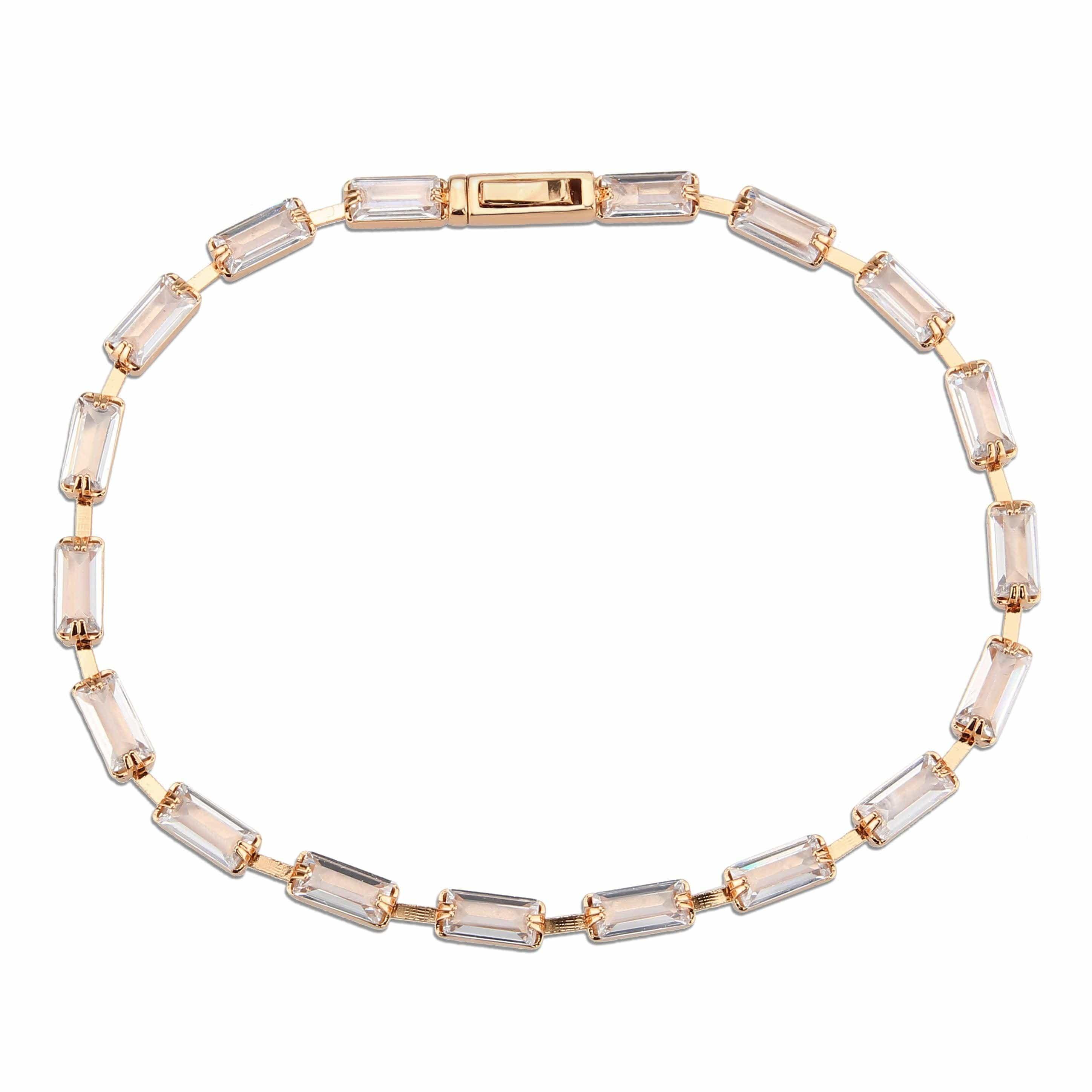Alamode Rose Gold Brass Bracelet with AAA Grade CZ in Clear - Alamode
