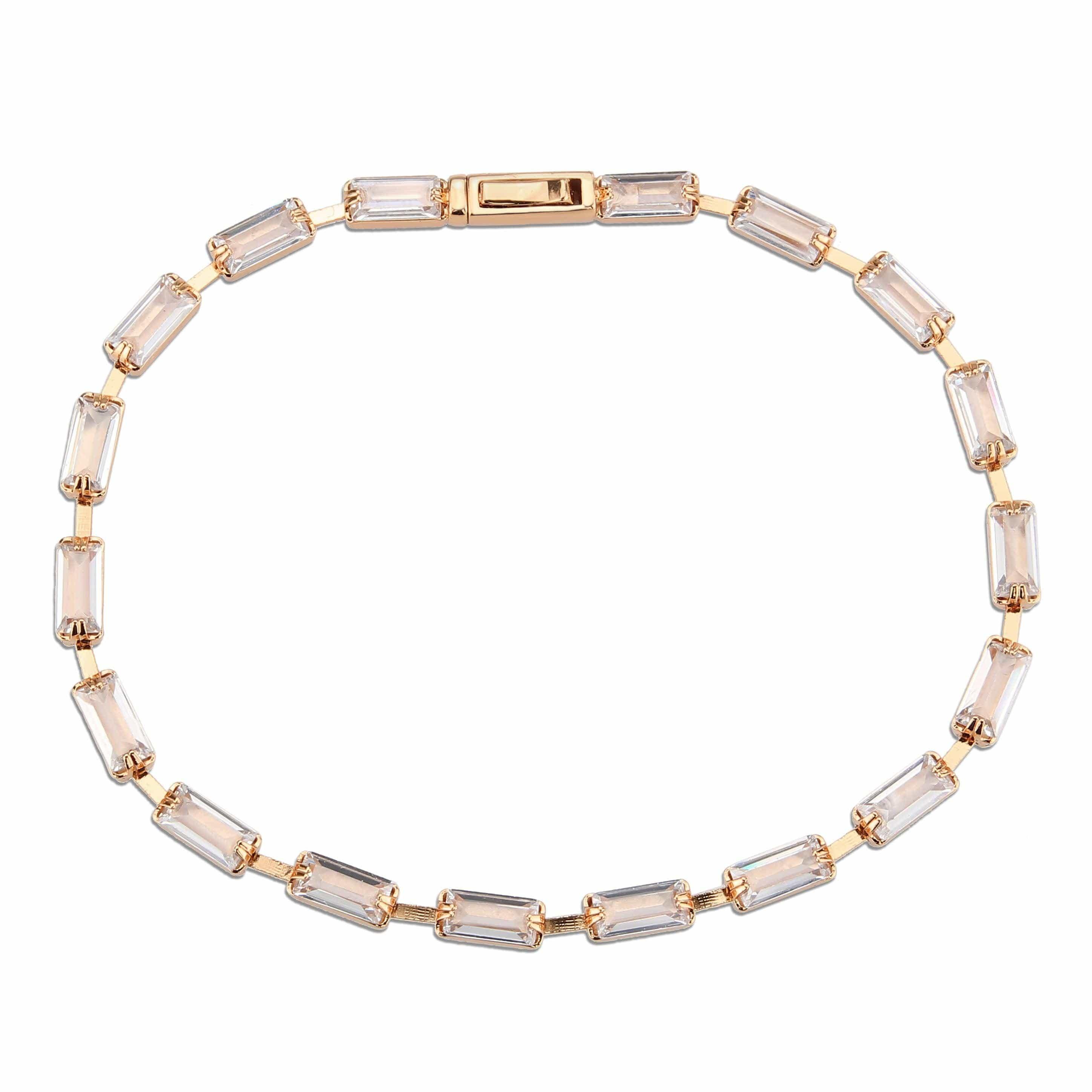 Alamode Rose Gold Brass Bracelet with AAA Grade CZ in Clear - Flyclothing LLC