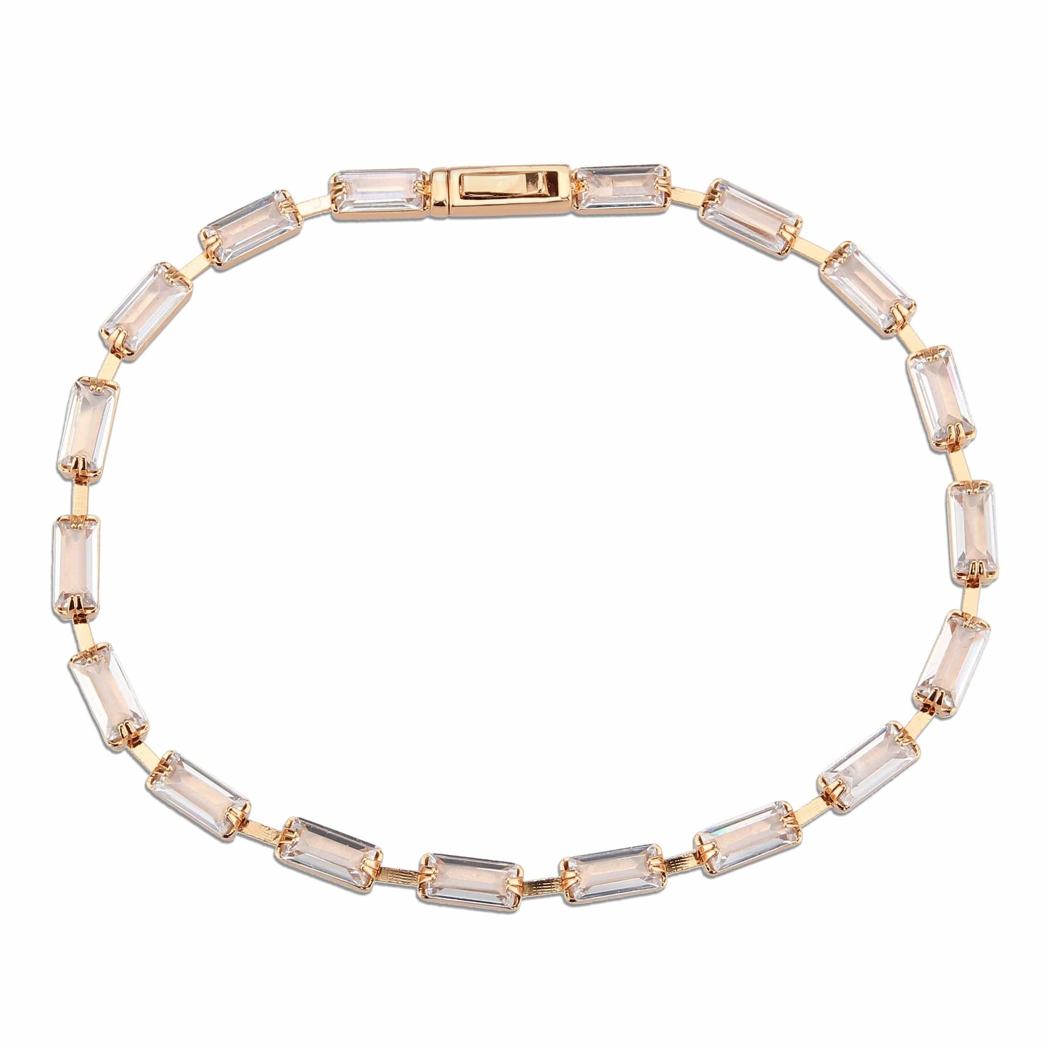 Alamode Rose Gold Brass Bracelet with AAA Grade CZ in Clear - Alamode - Flyclothing LLC