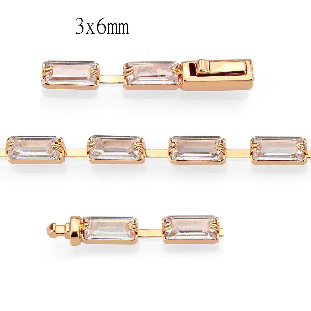 Alamode Rose Gold Brass Bracelet with AAA Grade CZ in Clear - Flyclothing LLC