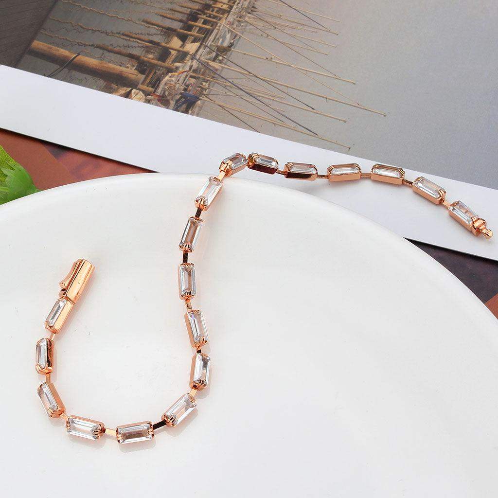 Alamode Rose Gold Brass Bracelet with AAA Grade CZ in Clear - Alamode - Flyclothing LLC