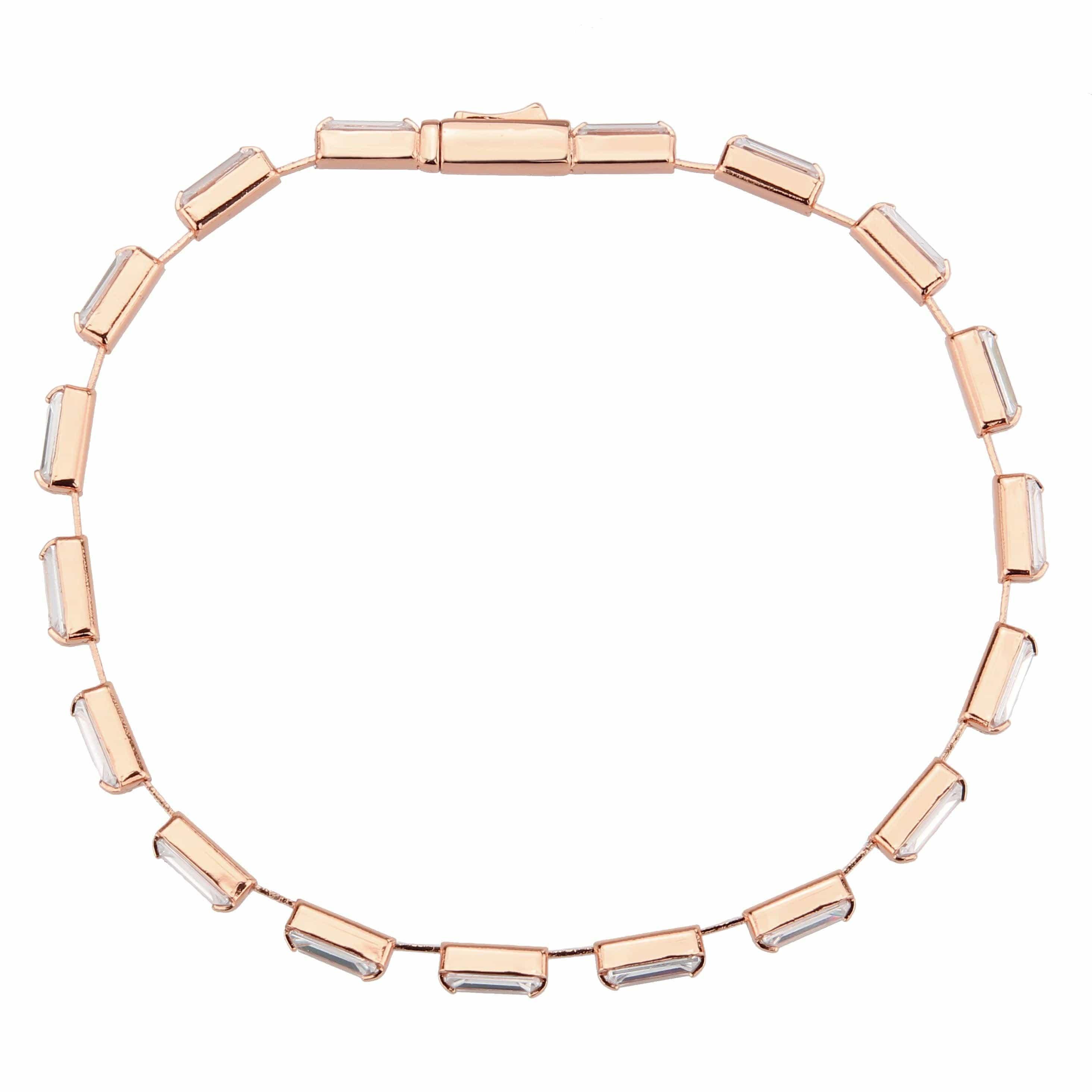 Alamode Rose Gold Brass Bracelet with AAA Grade CZ in Clear - Alamode