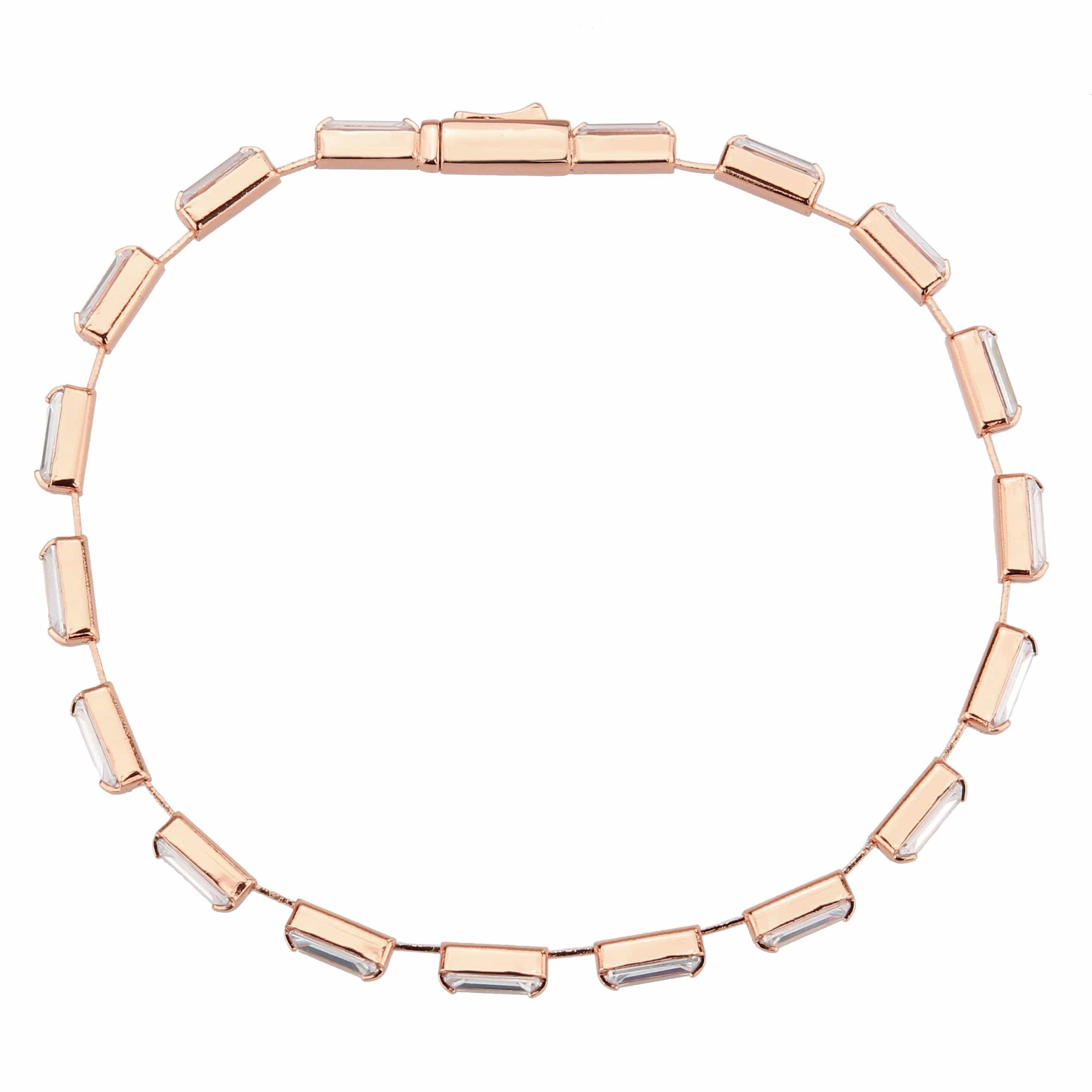 Alamode Rose Gold Brass Bracelet with AAA Grade CZ in Clear - Flyclothing LLC