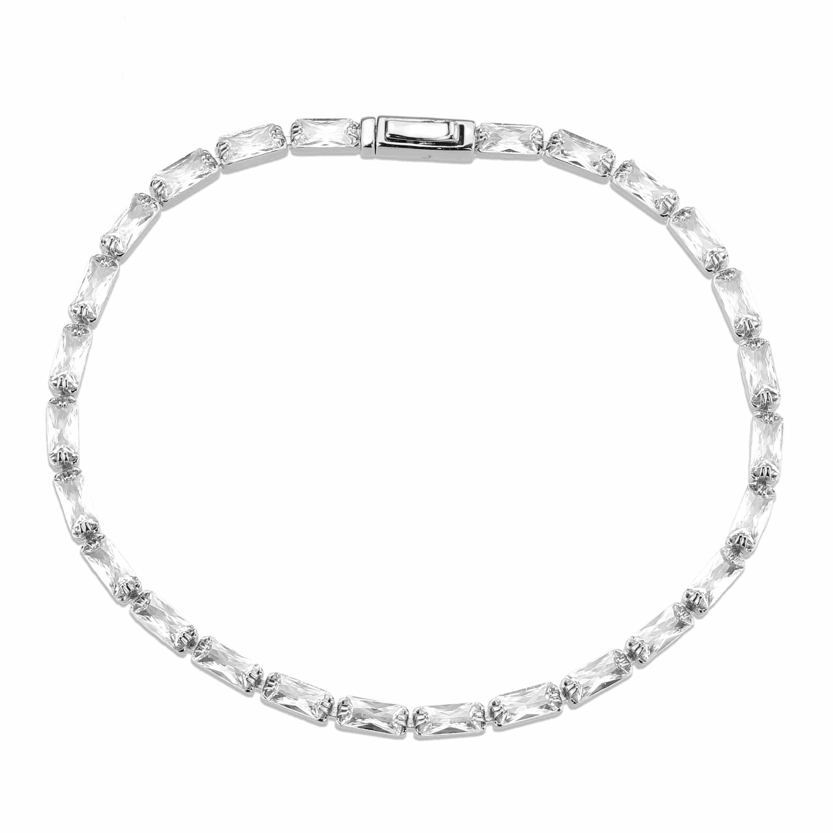 Alamode Rhodium Brass Bracelet with AAA Grade CZ in Clear - Flyclothing LLC