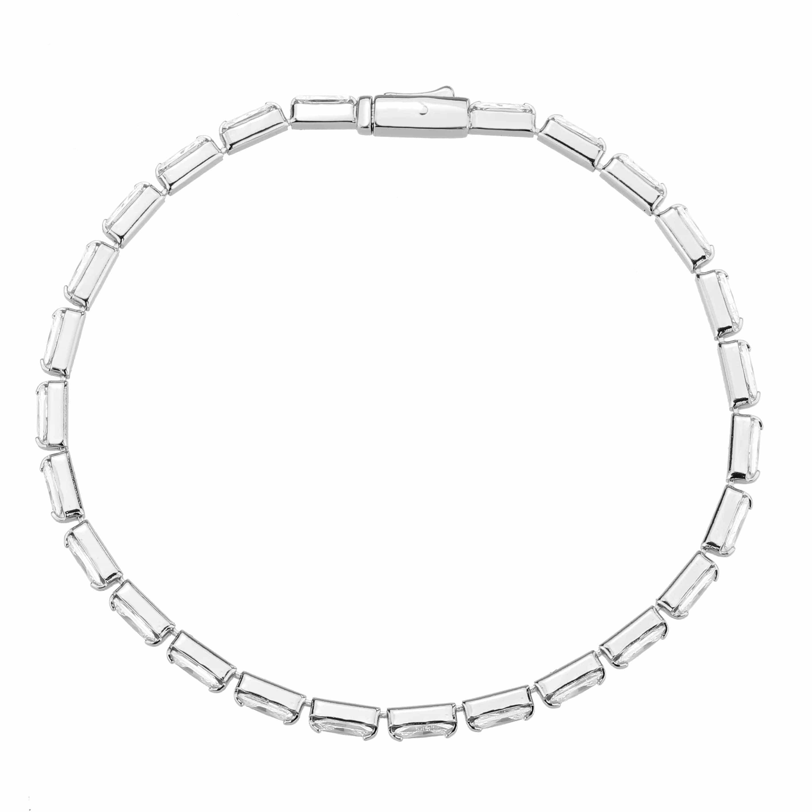 Alamode Rhodium Brass Bracelet with AAA Grade CZ in Clear - Flyclothing LLC