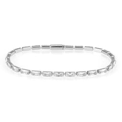 Alamode Rhodium Brass Bracelet with AAA Grade CZ in Clear - Flyclothing LLC