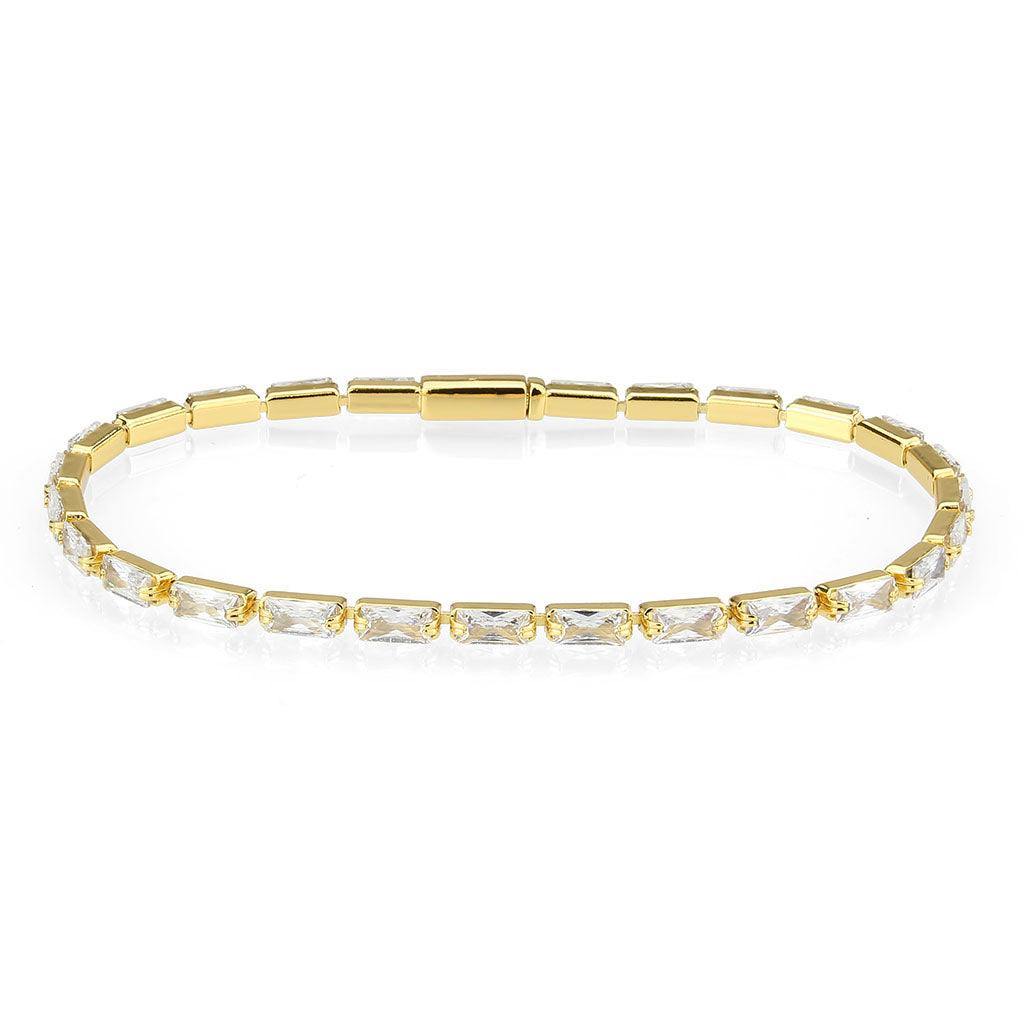 Alamode Gold Brass Bracelet with AAA Grade CZ in Clear - Alamode