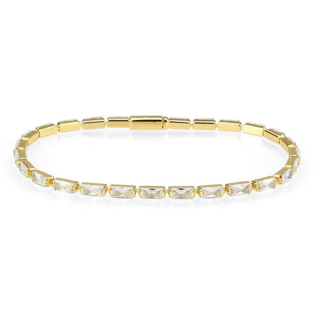 Alamode Gold Brass Bracelet with AAA Grade CZ in Clear - Flyclothing LLC