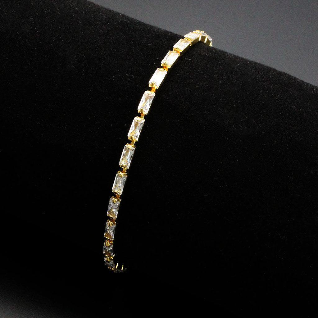 Alamode Gold Brass Bracelet with AAA Grade CZ in Clear - Flyclothing LLC