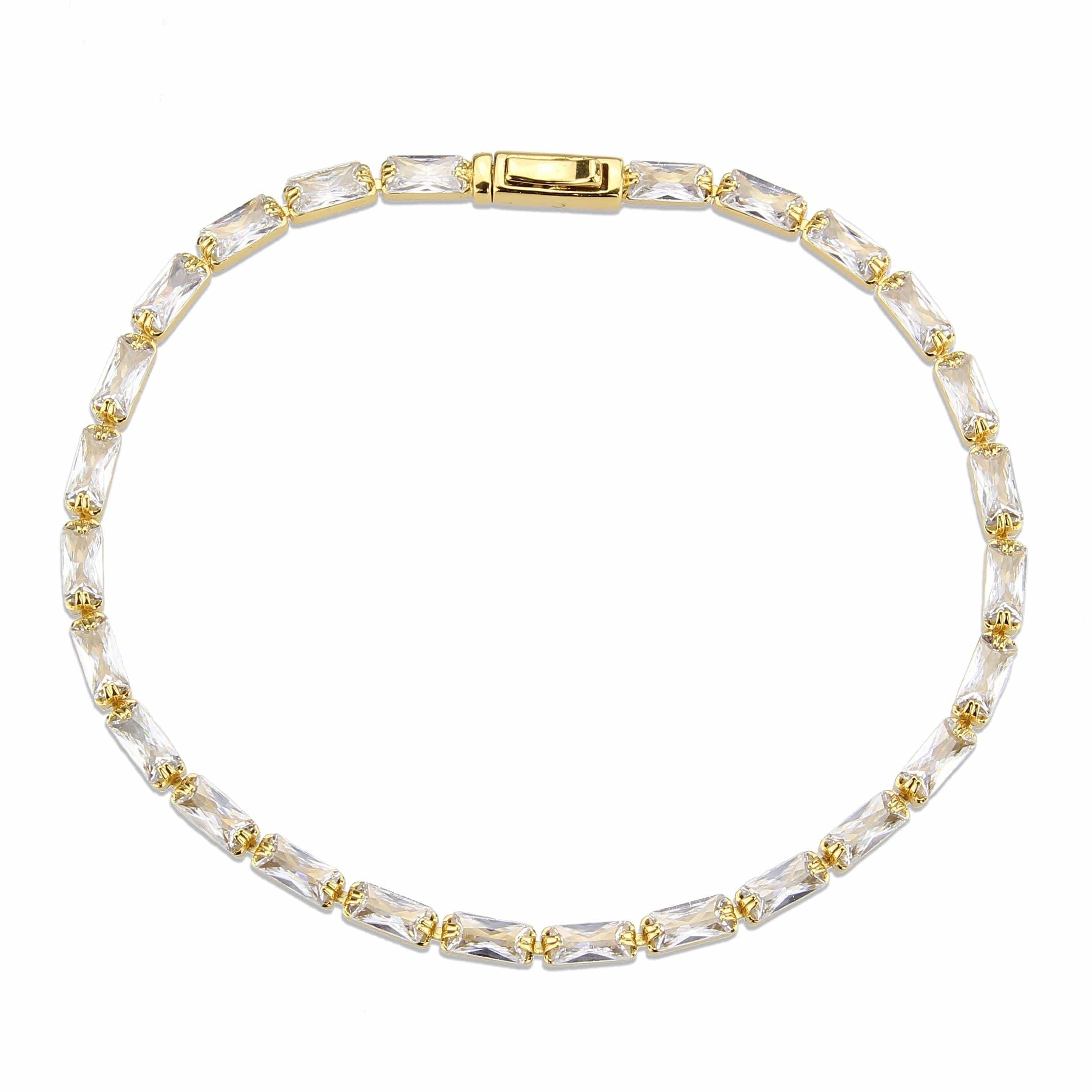 Alamode Gold Brass Bracelet with AAA Grade CZ in Clear - Flyclothing LLC