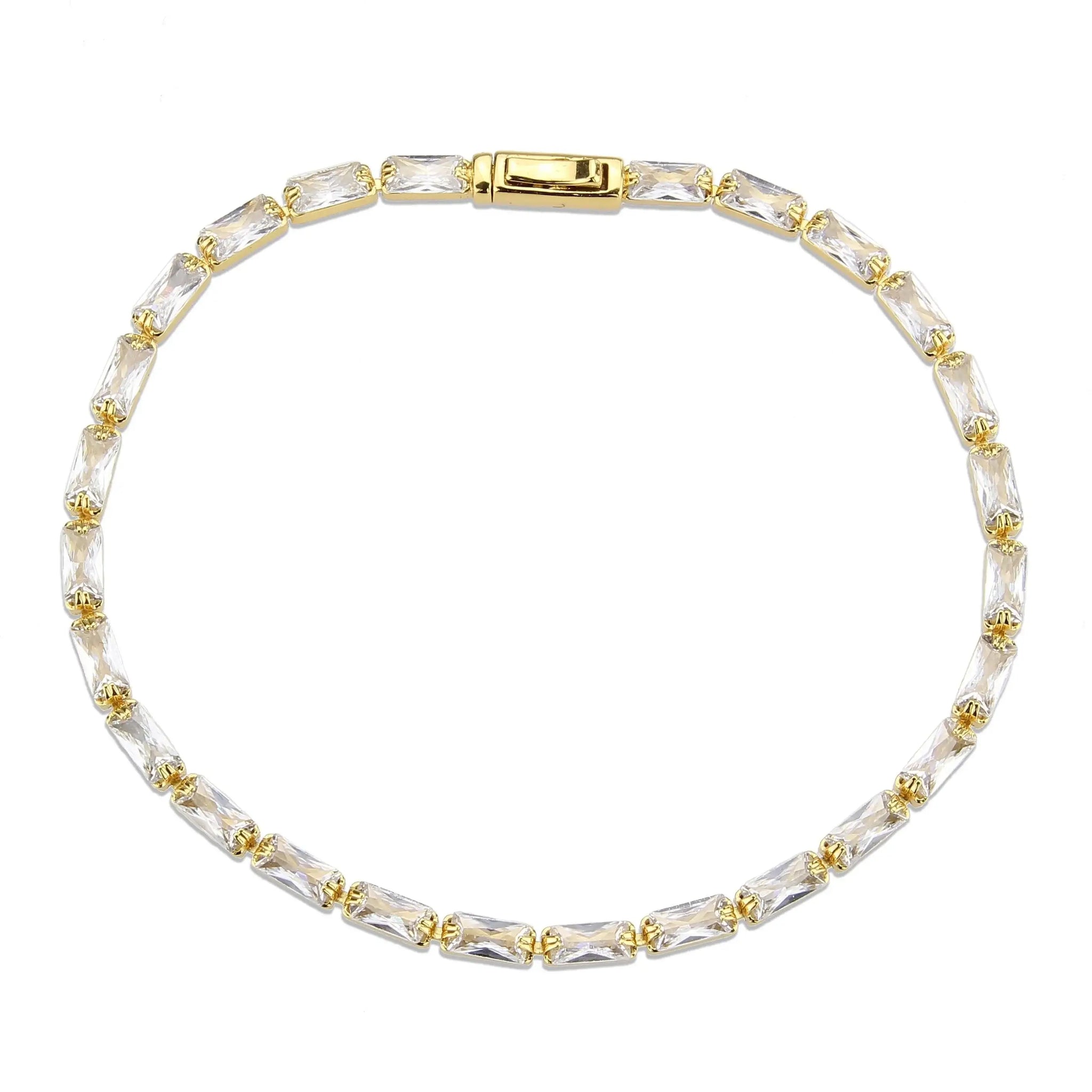Alamode Gold Brass Bracelet with AAA Grade CZ in Clear - Alamode - Flyclothing LLC