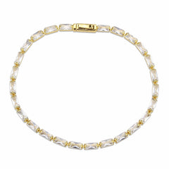 Alamode Gold Brass Bracelet with AAA Grade CZ in Clear - Flyclothing LLC