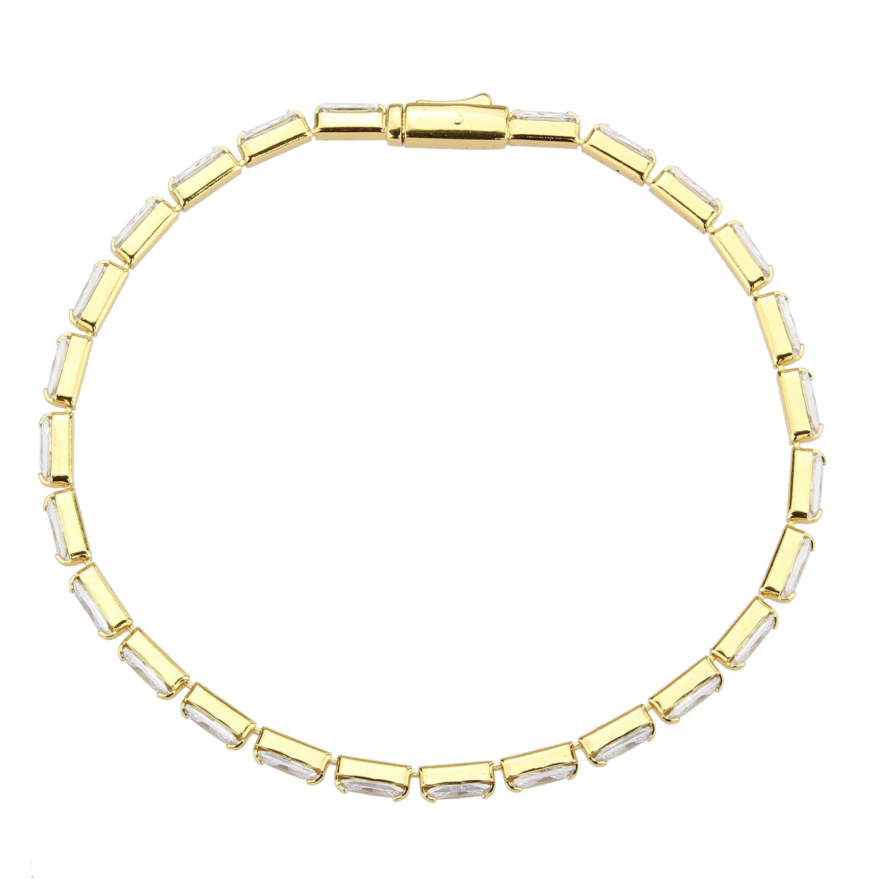 Alamode Gold Brass Bracelet with AAA Grade CZ in Clear - Flyclothing LLC