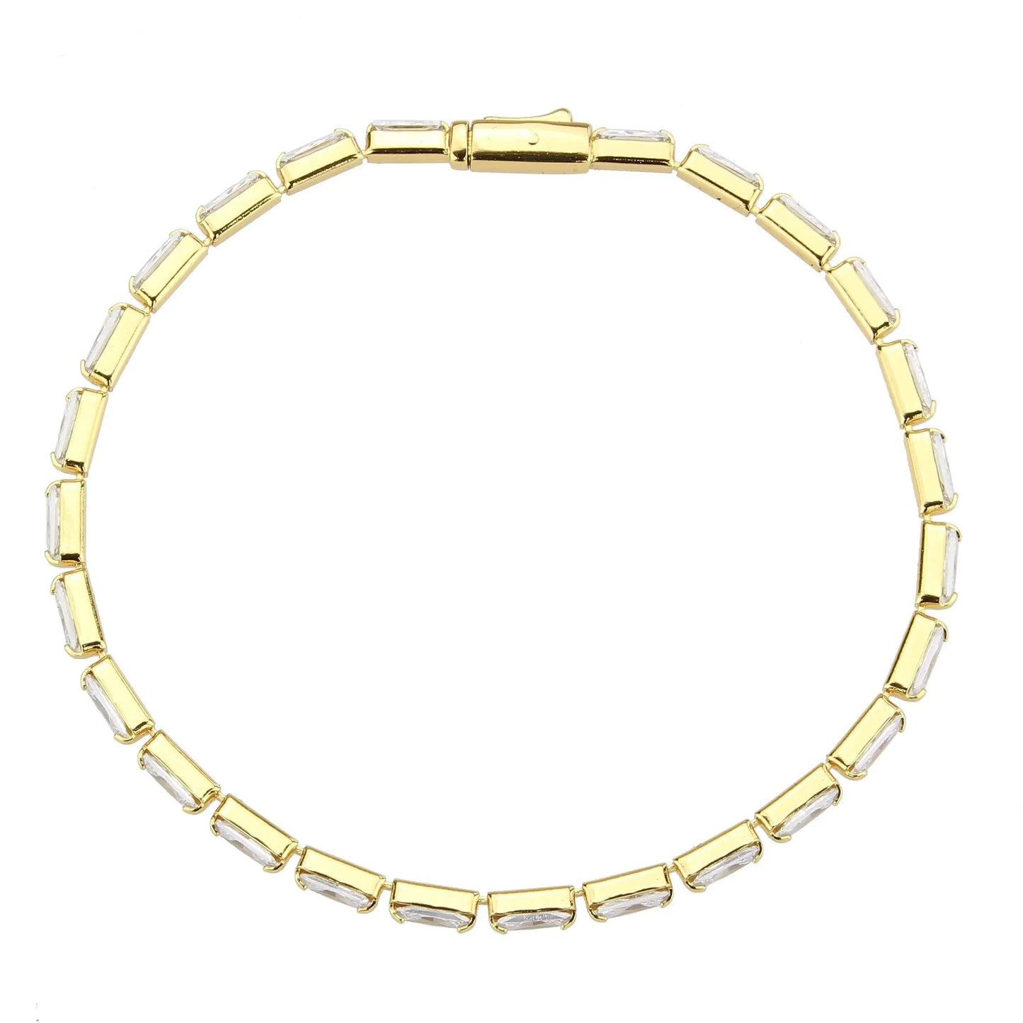 Alamode Gold Brass Bracelet with AAA Grade CZ in Clear - Alamode - Flyclothing LLC