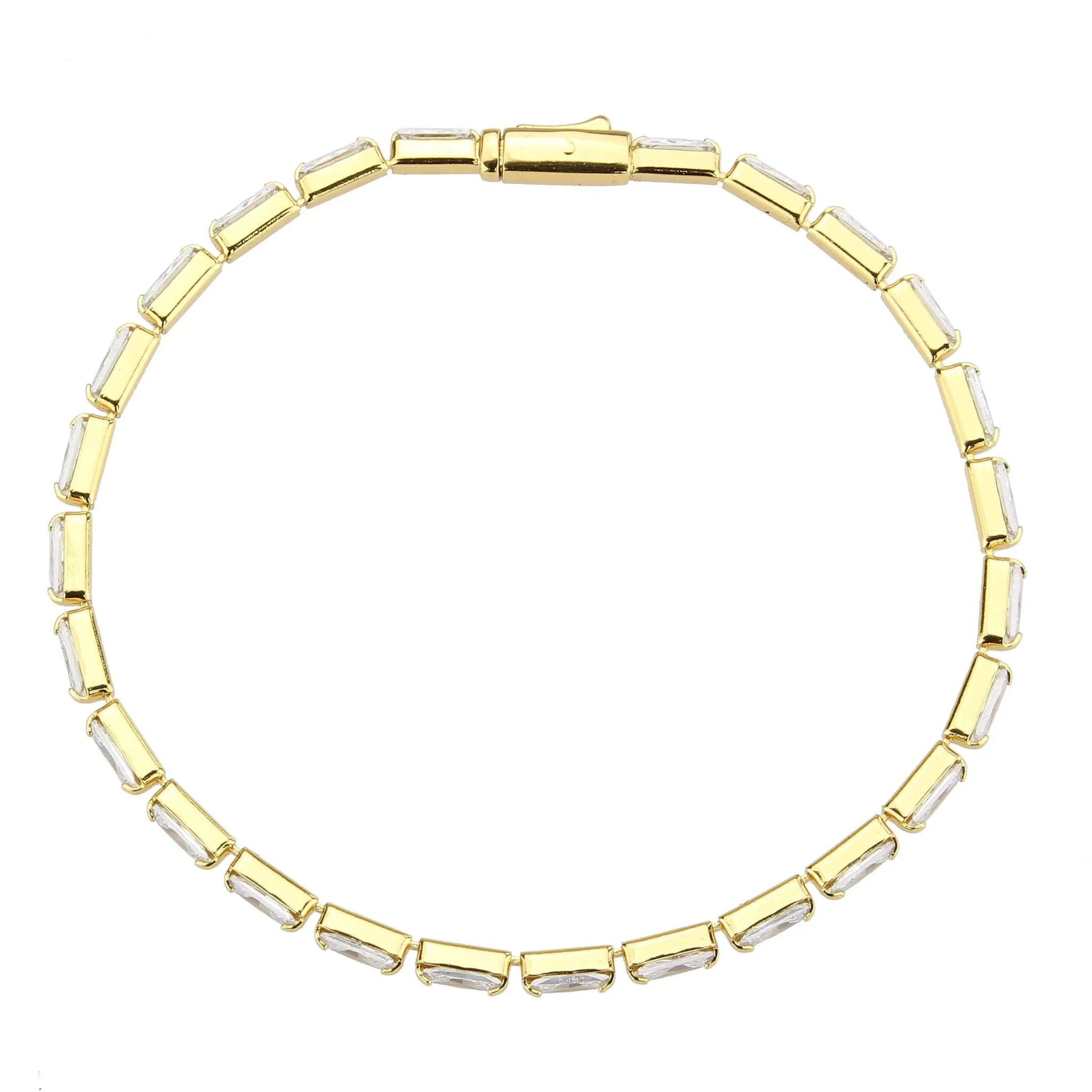 Alamode Gold Brass Bracelet with AAA Grade CZ in Clear - Alamode - Flyclothing LLC