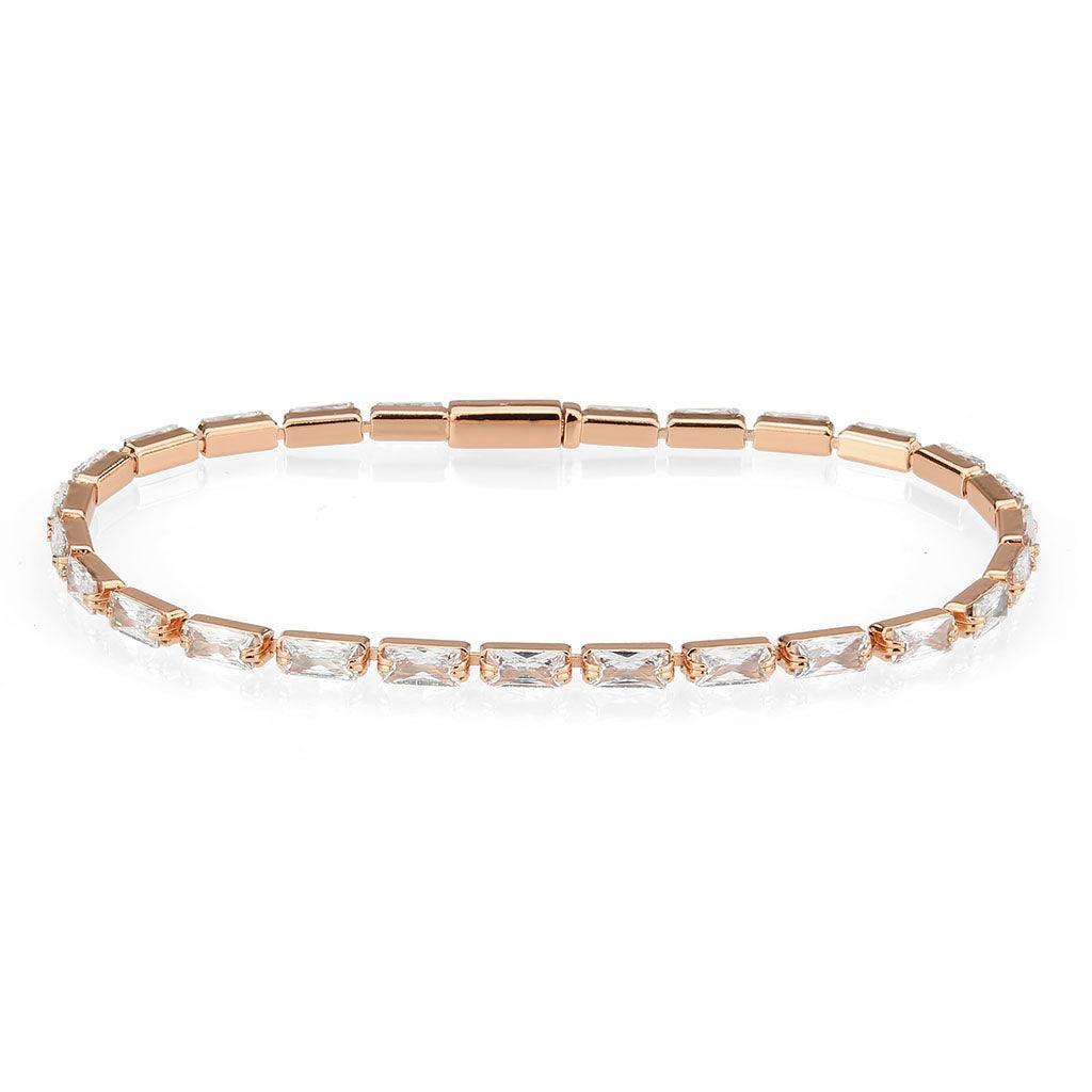 Alamode Rose Gold Brass Bracelet with AAA Grade CZ in Clear - Alamode