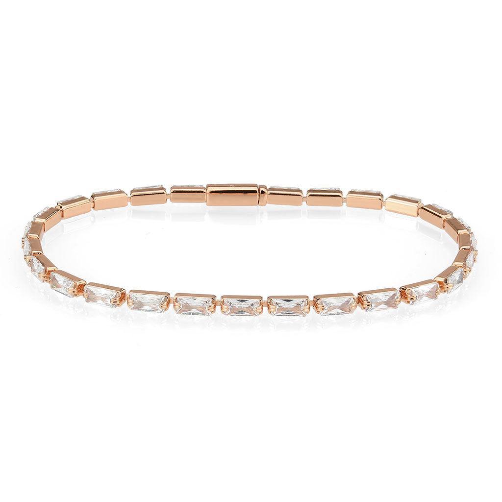 Alamode Rose Gold Brass Bracelet with AAA Grade CZ in Clear - Flyclothing LLC