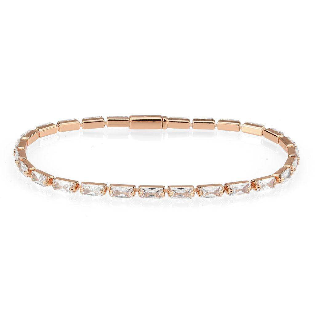 Alamode Rose Gold Brass Bracelet with AAA Grade CZ in Clear - Alamode - Flyclothing LLC