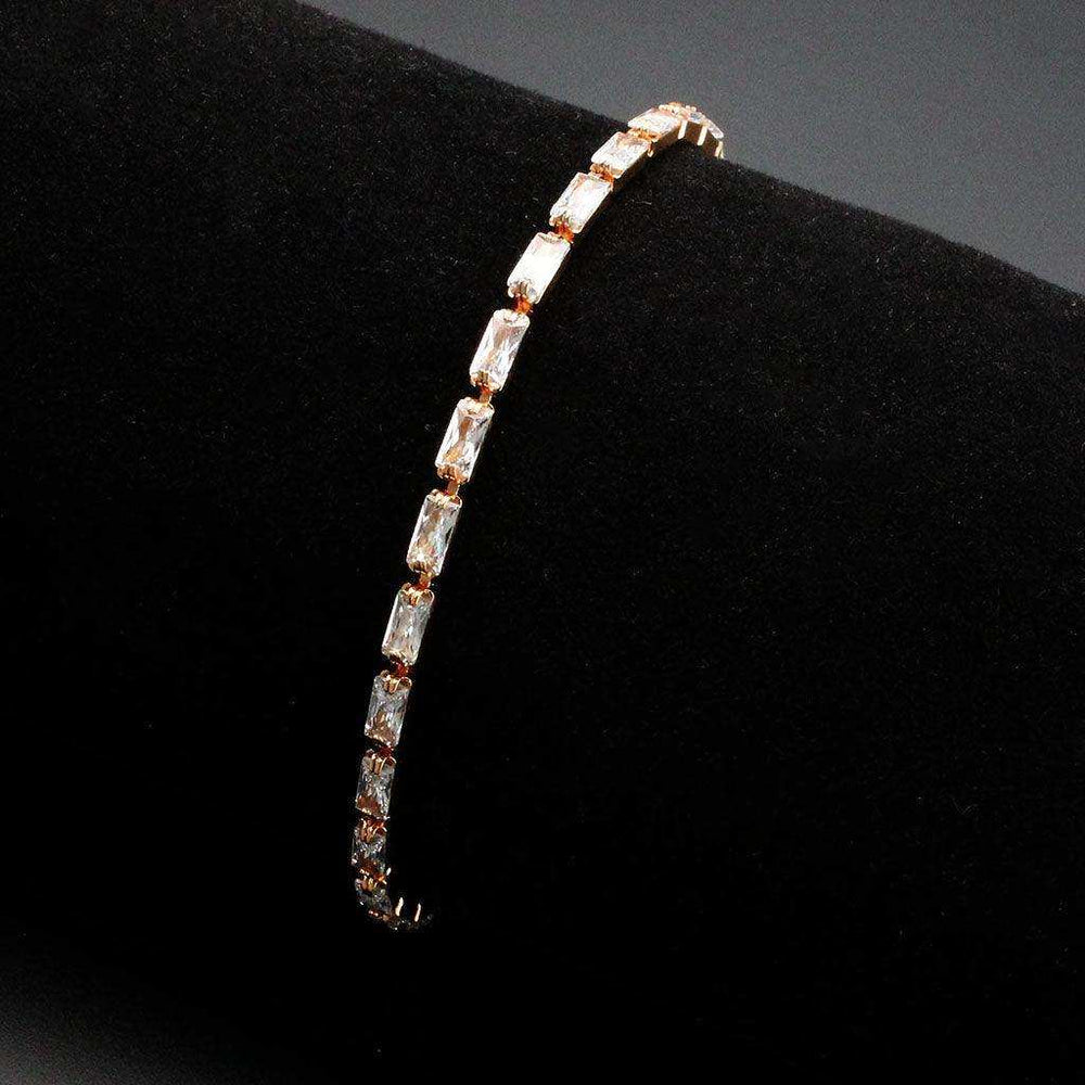Alamode Rose Gold Brass Bracelet with AAA Grade CZ in Clear - Alamode - Flyclothing LLC