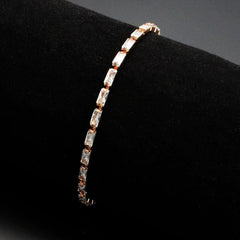 Alamode Rose Gold Brass Bracelet with AAA Grade CZ in Clear - Flyclothing LLC