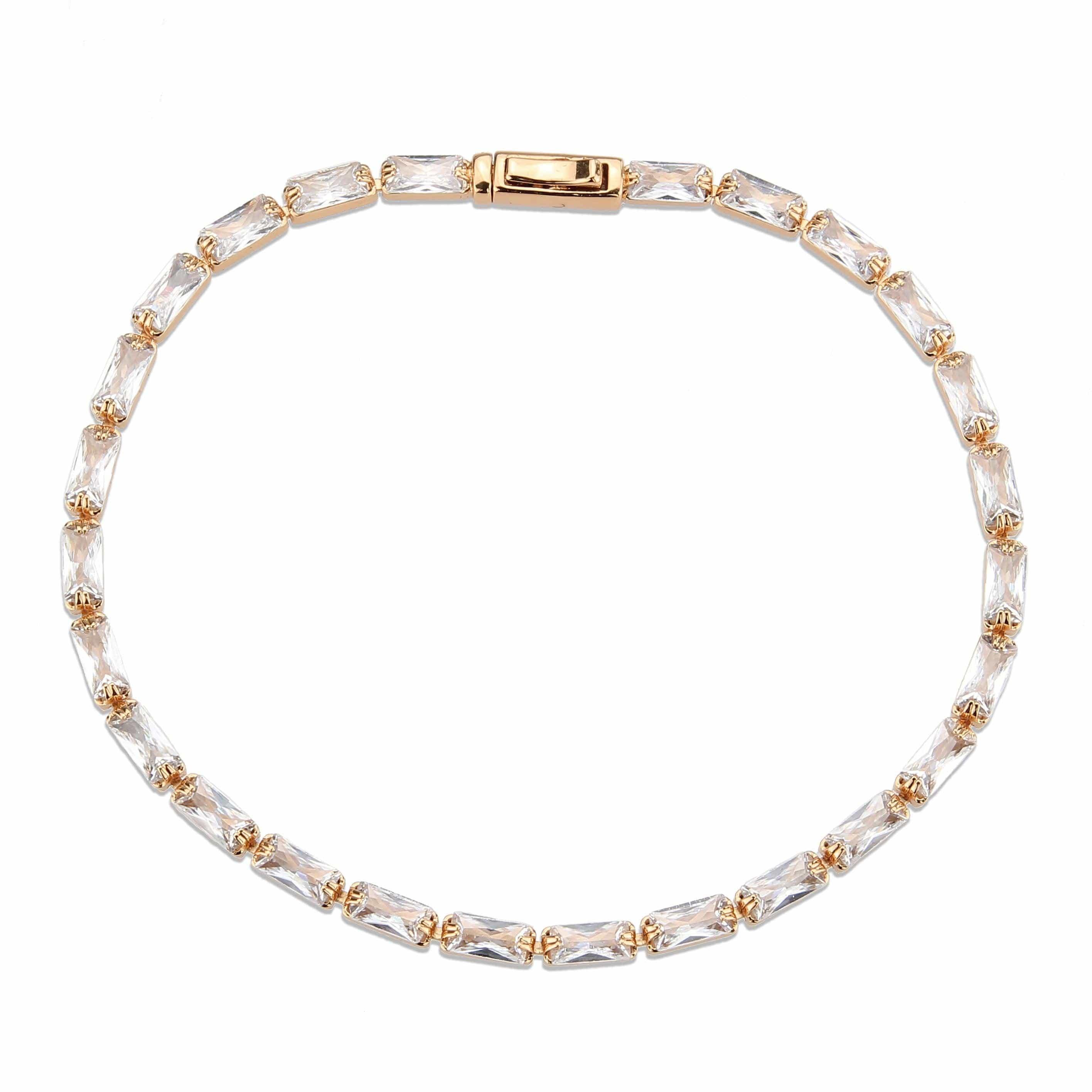 Alamode Rose Gold Brass Bracelet with AAA Grade CZ in Clear - Flyclothing LLC