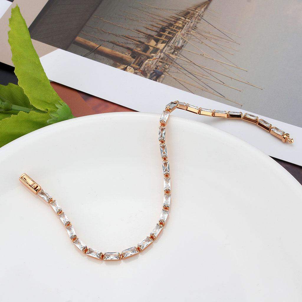 Alamode Rose Gold Brass Bracelet with AAA Grade CZ in Clear - Alamode - Flyclothing LLC