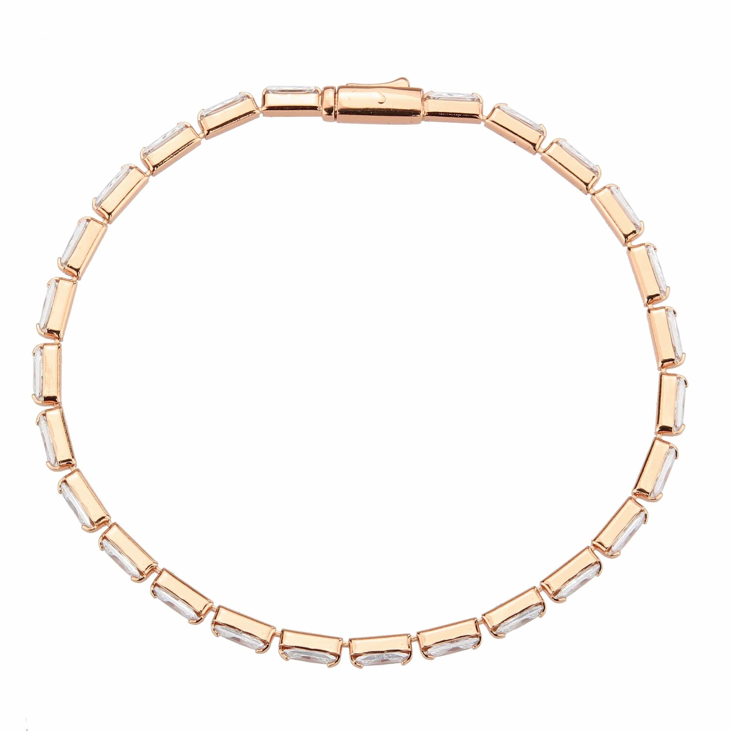 Alamode Rose Gold Brass Bracelet with AAA Grade CZ in Clear - Alamode