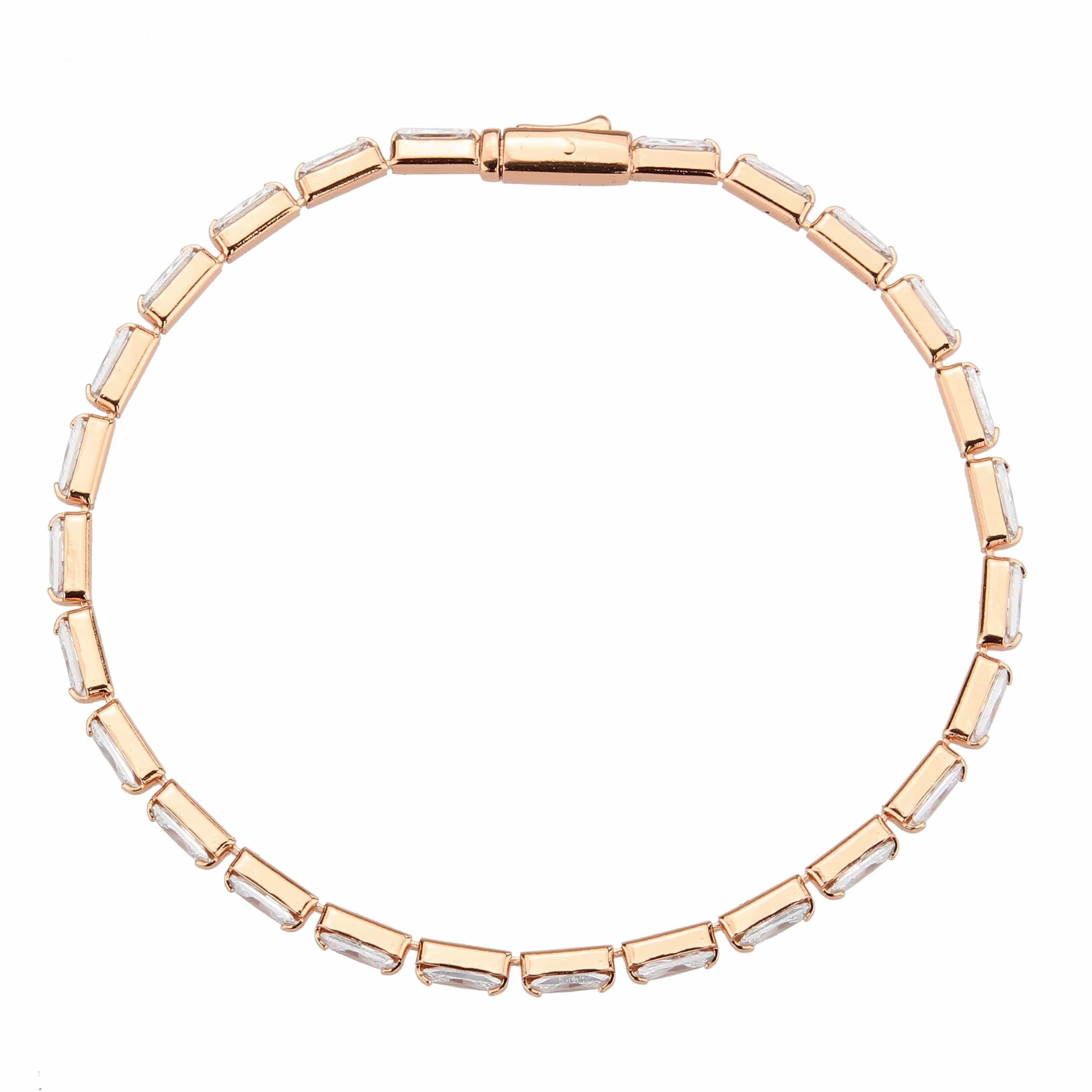 Alamode Rose Gold Brass Bracelet with AAA Grade CZ in Clear - Flyclothing LLC