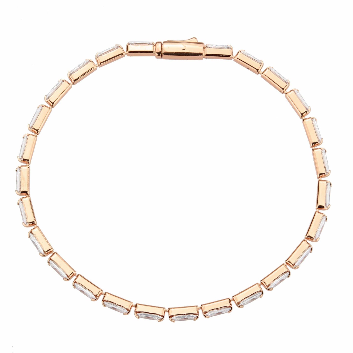 Alamode Rose Gold Brass Bracelet with AAA Grade CZ in Clear - Alamode - Flyclothing LLC