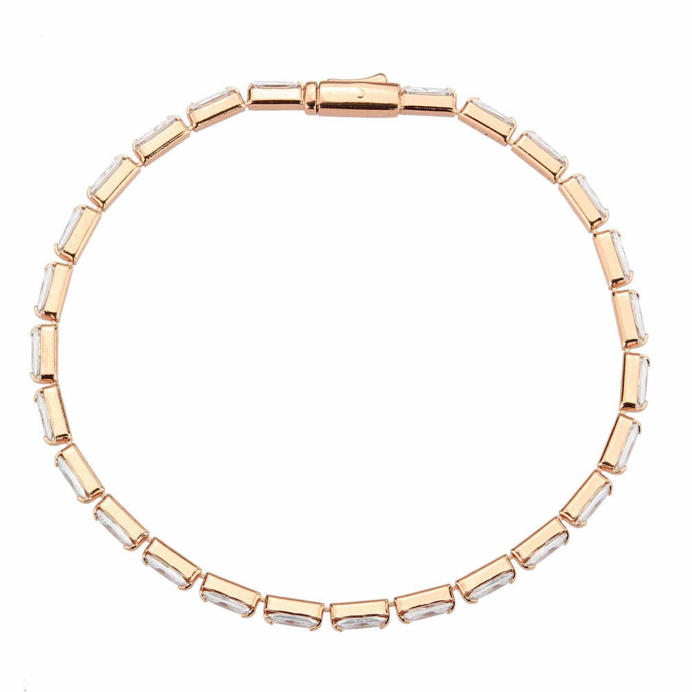 Alamode Rose Gold Brass Bracelet with AAA Grade CZ in Clear - Alamode - Flyclothing LLC